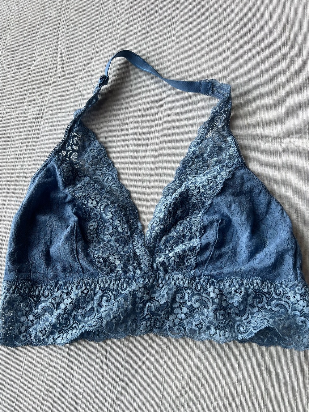 Soma Lace Halter Bralette in Dusty Blue - M